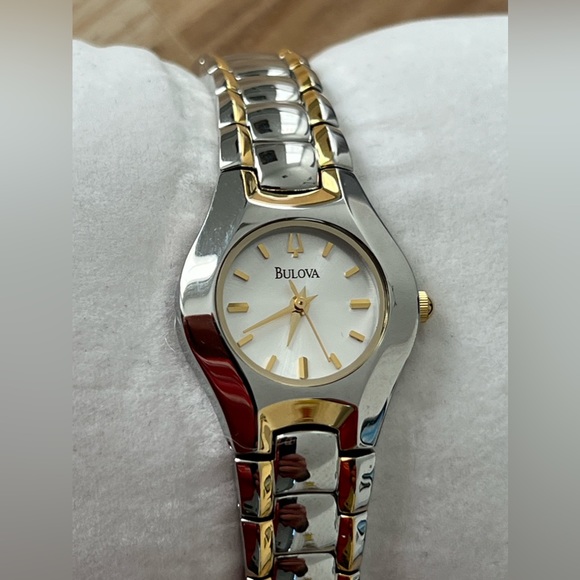 Bulova Ladies New in Box Watch Two-Tone Bracelet White Dial Gold Markers - Picture 4 of 17